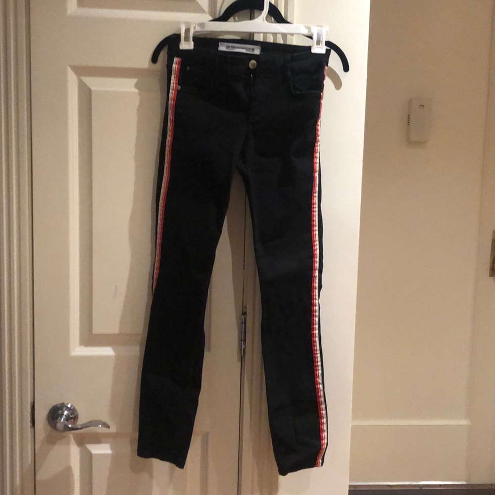 Zara black jeans with red and white stripe